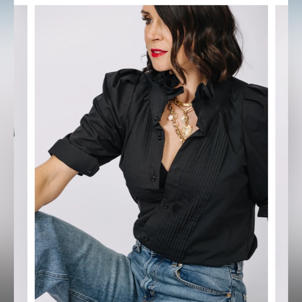 KMJ Bontina TUX Black Button Down Shirt  ~ Ruffle - Sold Out Online